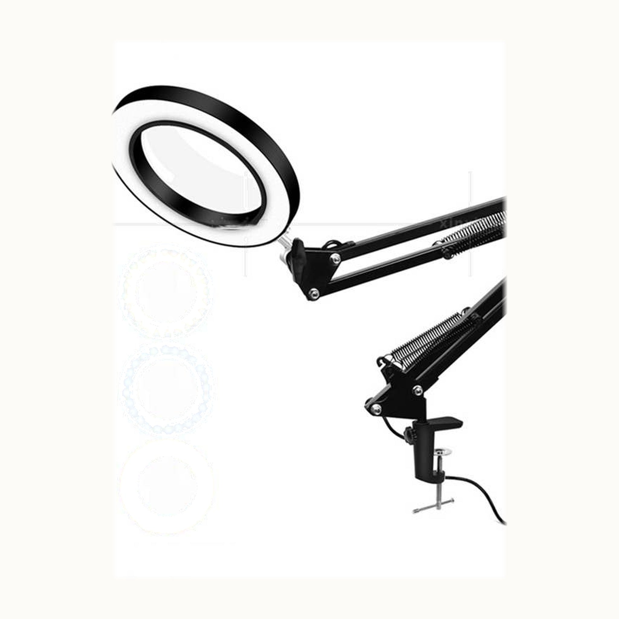 LED-loeplamp handsfree met klembase op crème achtergrond