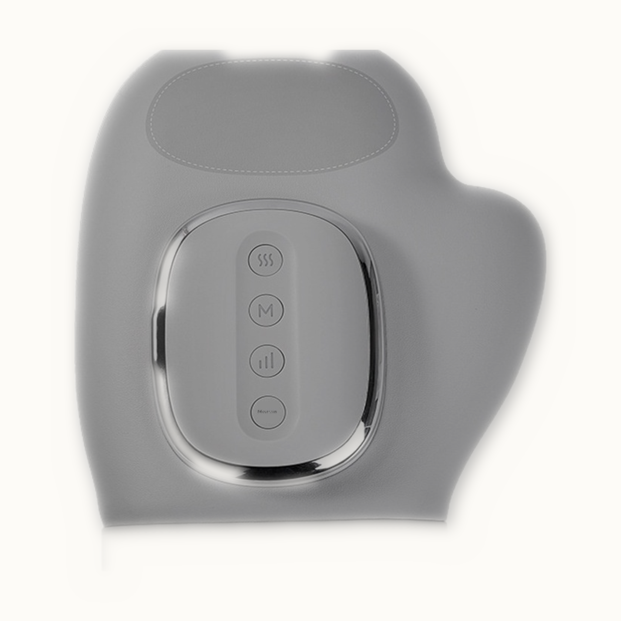 Handmassage-apparaat in lichtgrijs op een licht eiken bureau bij het raam — productfoto op crème achtergrond