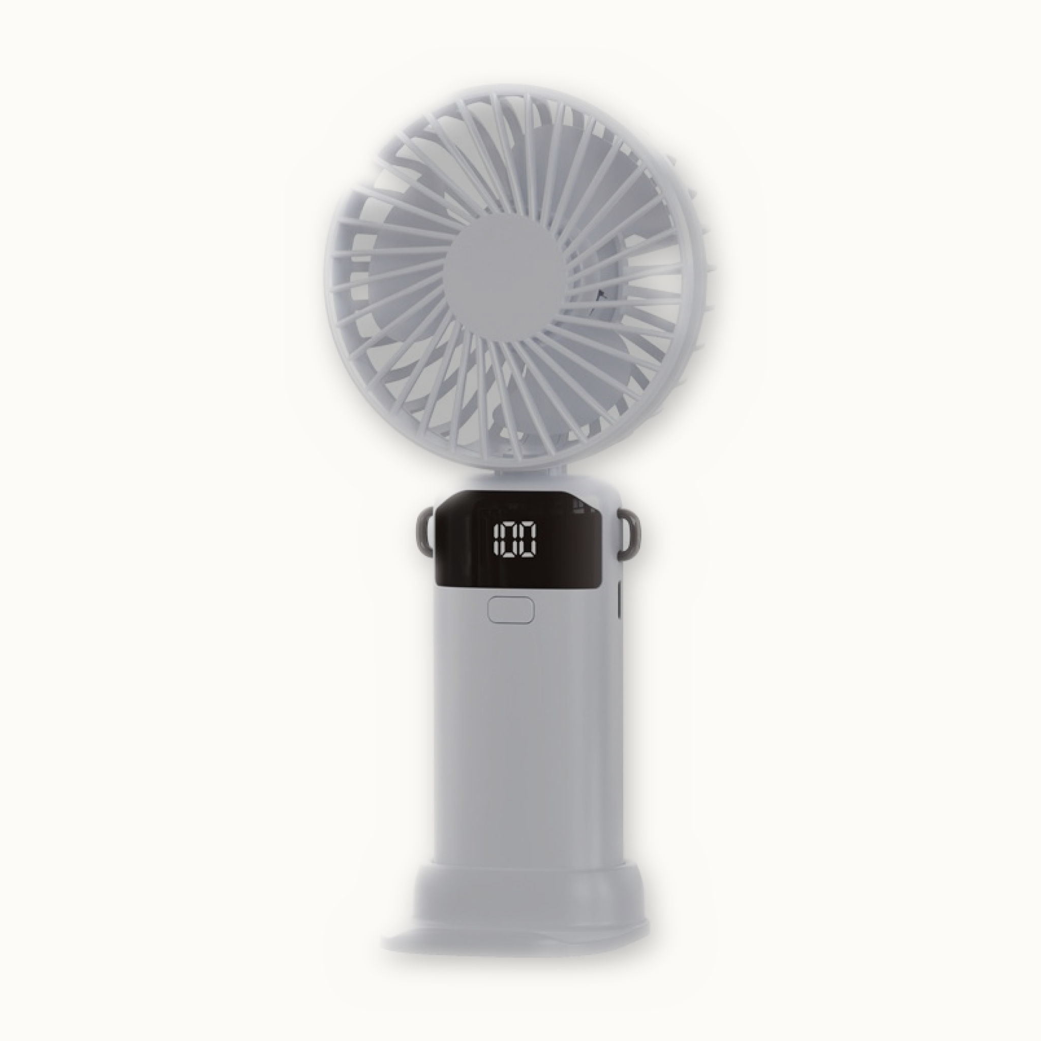 Opvouwbare handventilator in wit — productfoto op crème achtergrond