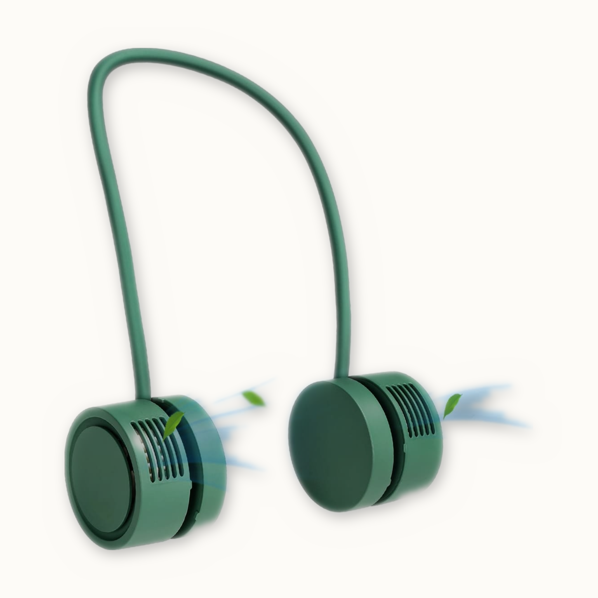 Bladloze nekventilator in donkergroen — productfoto op crème achtergrond