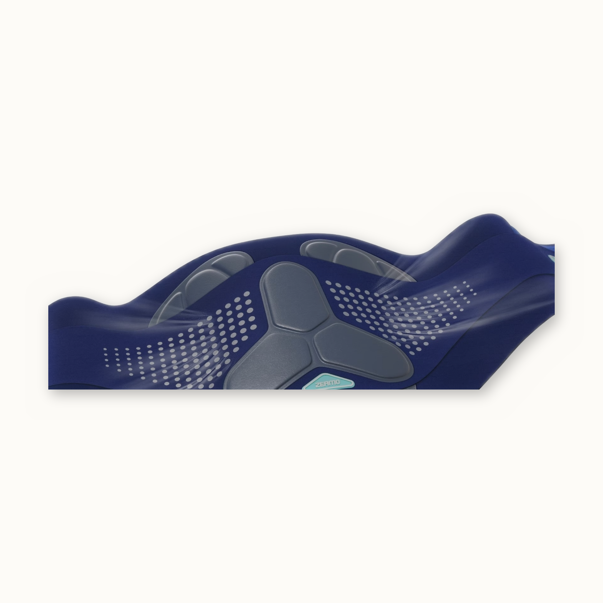 Lendesteun-bandage in donkerblauw met grijze kussentjes — productfoto op crème achtergrond